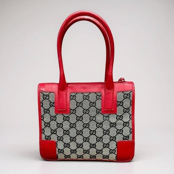 Gucci GG Canvas Tote Bag – Red Leather Trim | Vintage Designer Shoulder Bag - Picture 10 of 10